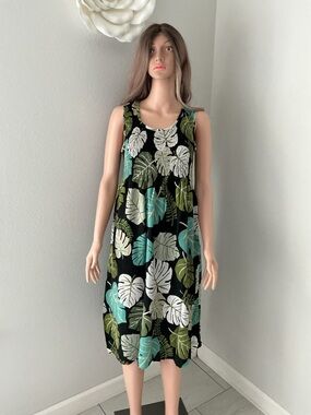 croft & barrow Black Tropical Leaf Print Sleeveless Dress